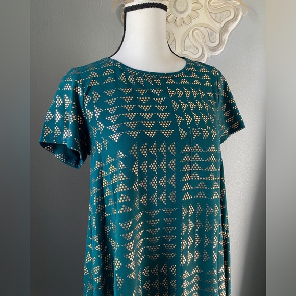 LuLaRoe Elegant Forest Green and Rose Gold Carly Dress - Picture 2 of 11